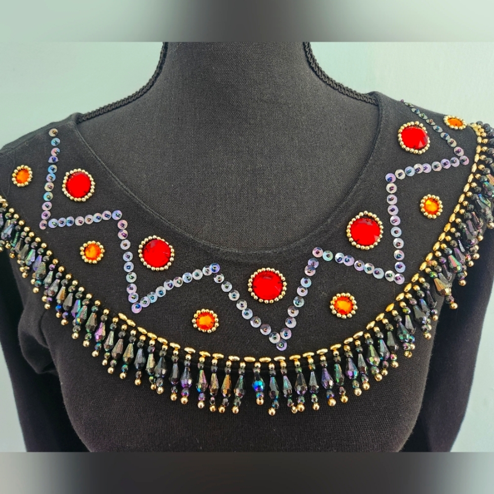 Vintage 90's Instant Action Beaded Boat Neck Body Suit Women's M